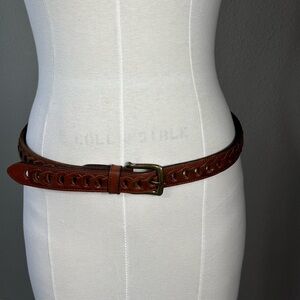 Leather Vintage Belt Unisex Brown Bronze Buckle Size L Boho Hobo Breaded…